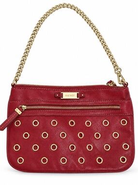 Y2K Nine West Shoulder Bag Red & Gold Tone Faux Leather Grommet Chain